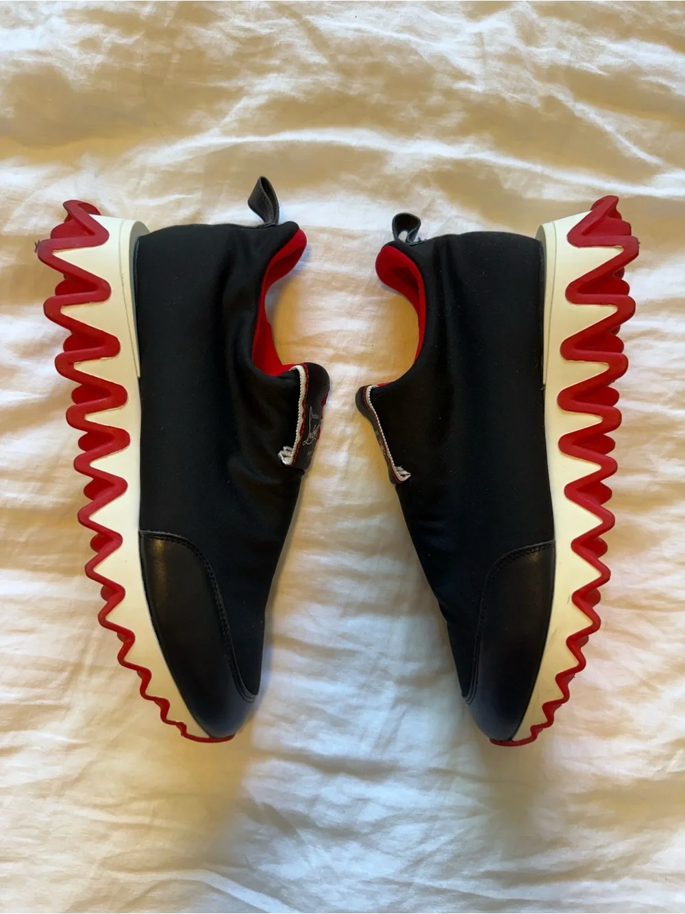 Christian Louboutin Black and Red Slip-On Sneakers